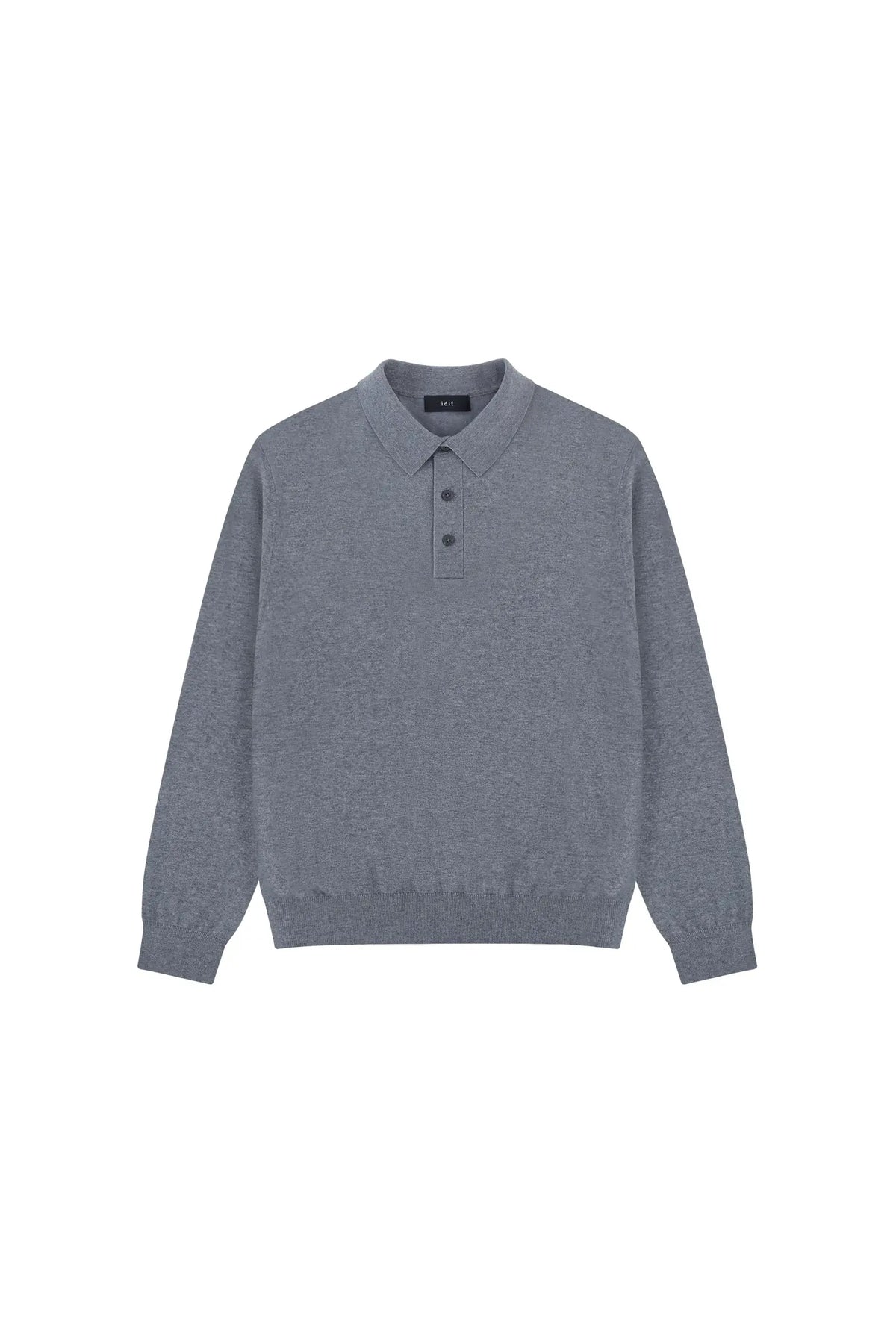 Silk Blend Knit Polo in Heather Grey, front view