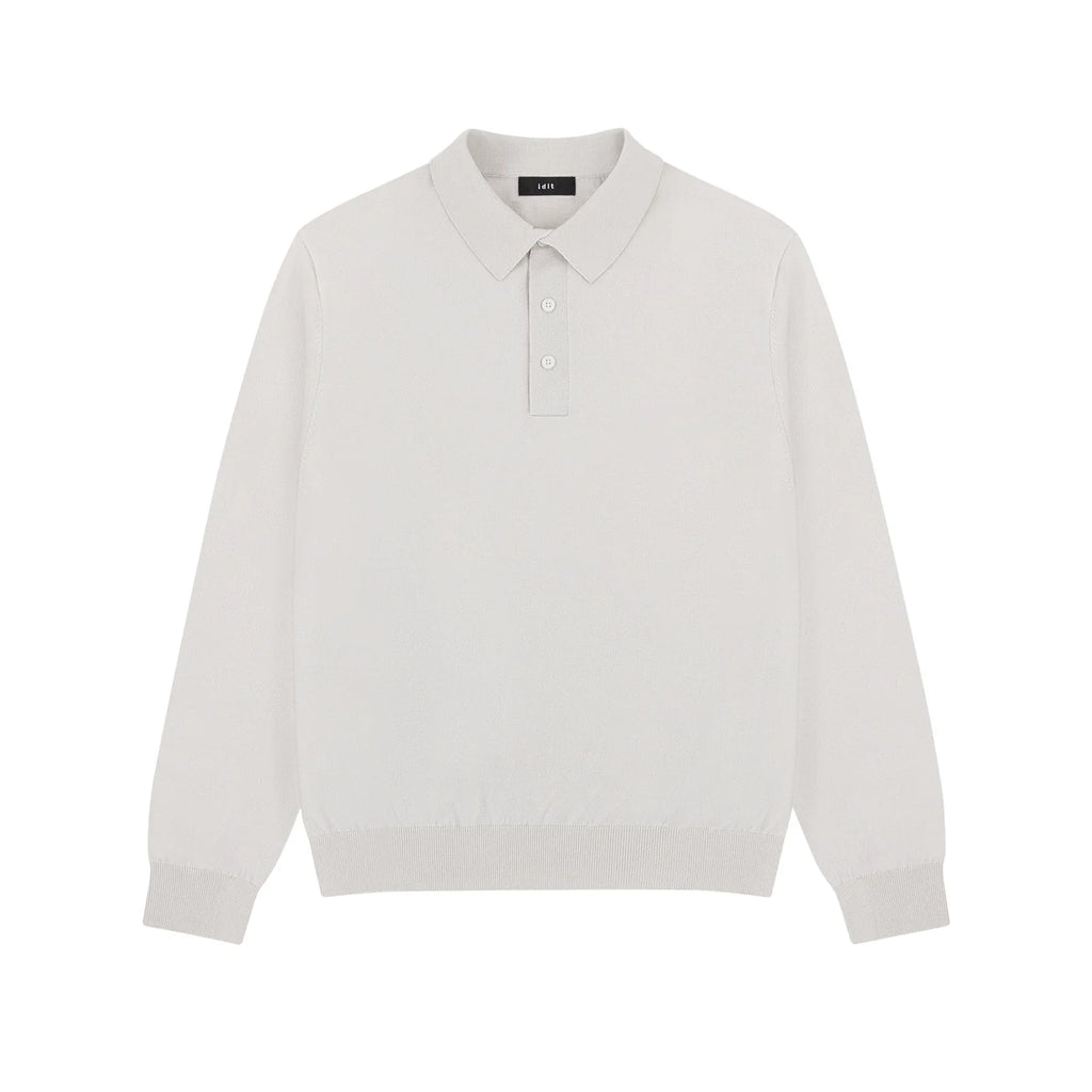 Silk Blend Knit Polo in Light Beige, front view