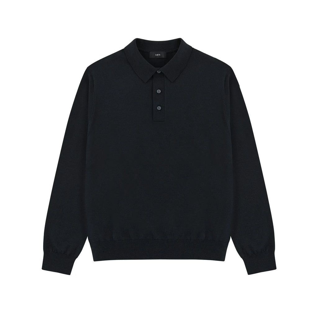 Silk Blend Knit Polo in Black, front view