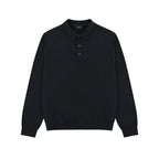 Silk Blend Knit Polo in Black, front view