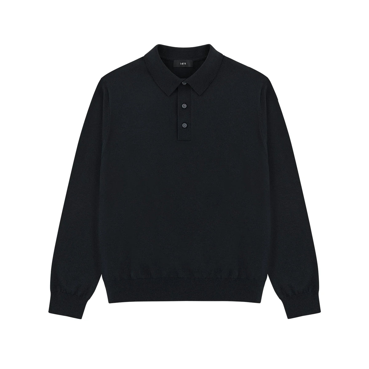 Silk Blend Knit Polo in Black, front view