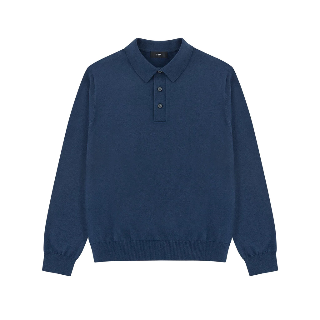 Silk Blend Knit Polo in Navy, front view