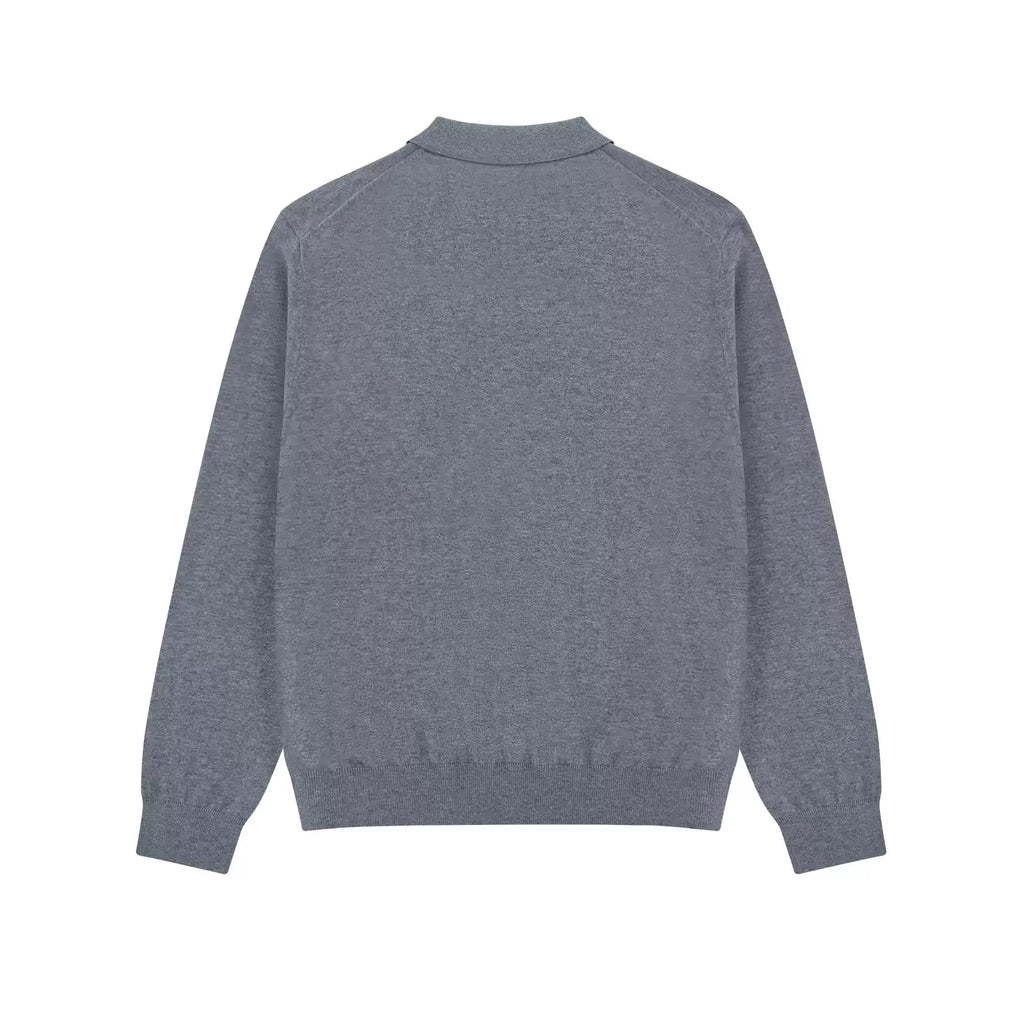 Silk Blend Knit Polo in Heather Grey, back view