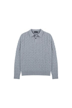 Cotton Cable Knit Polo in Heather Grey, front view