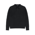 Cotton Cable Knit Polo in Black, front view