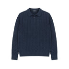 Cotton Cable Knit Polo in Navy, front view