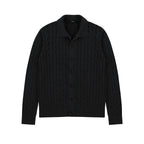 Collared Cable Knit Cardigan in Black, front view