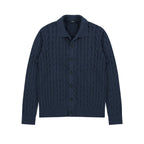 Collared Cable Knit Cardigan in Navy, front view