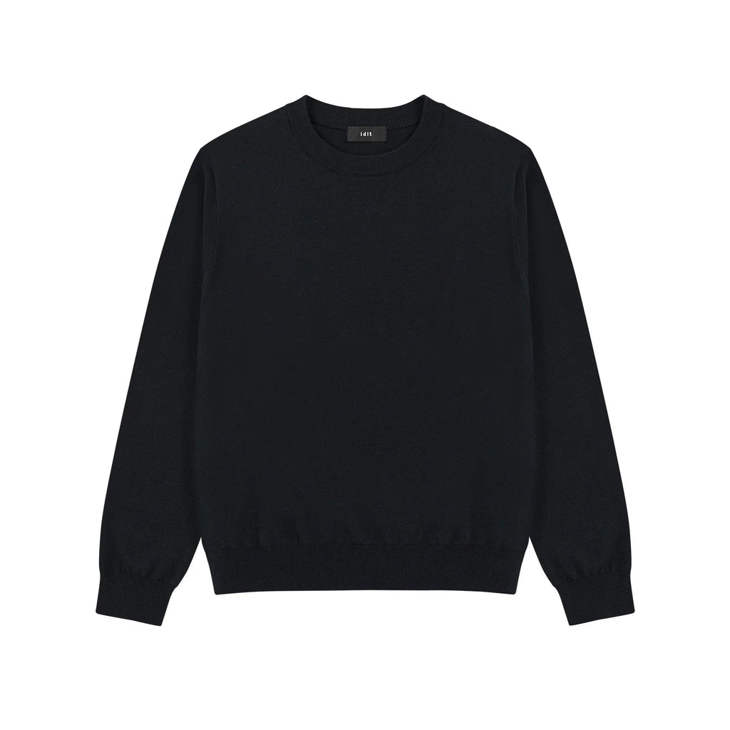 Silk Blend Crewneck Sweater in Black, front view