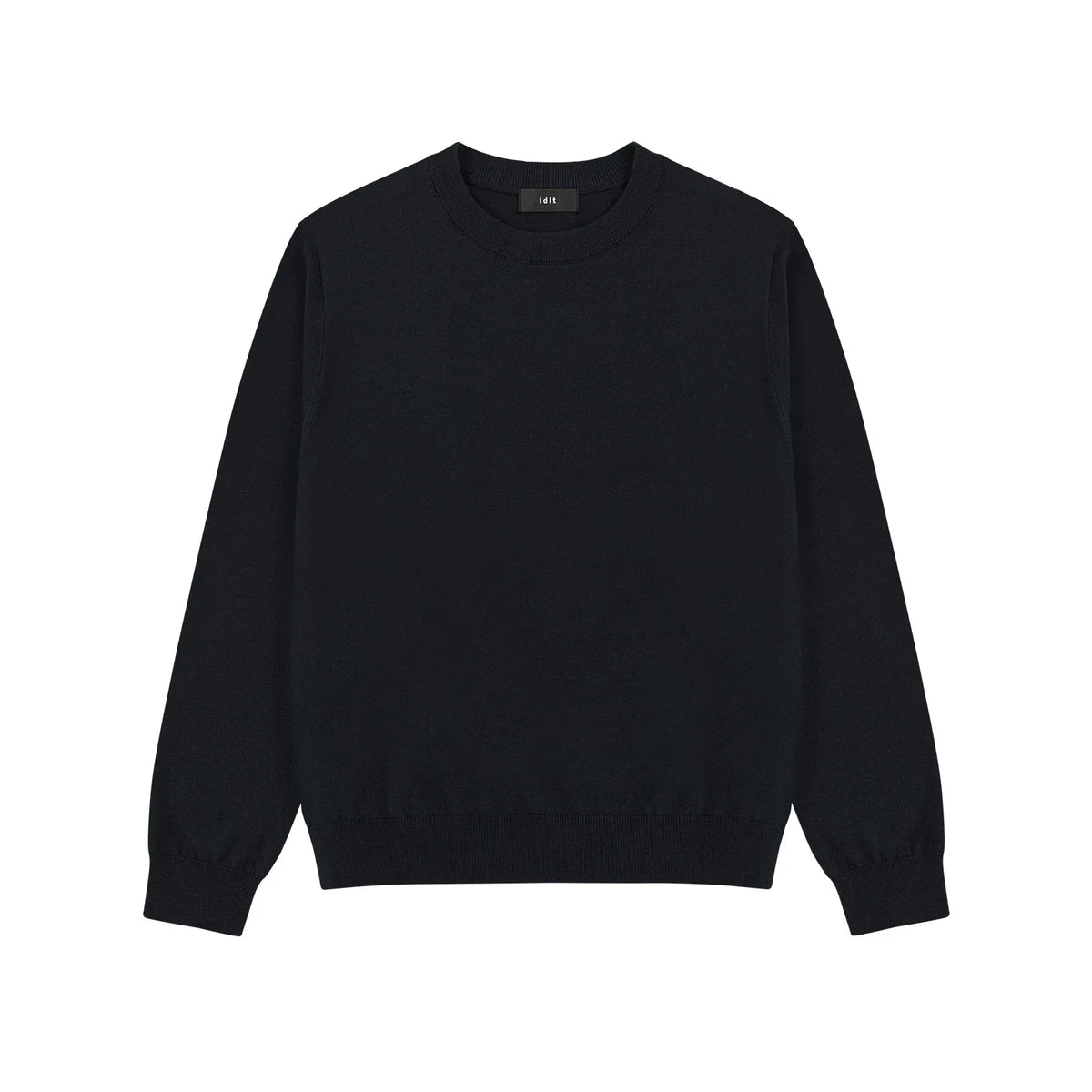 Silk Blend Crewneck Sweater in Black, front view