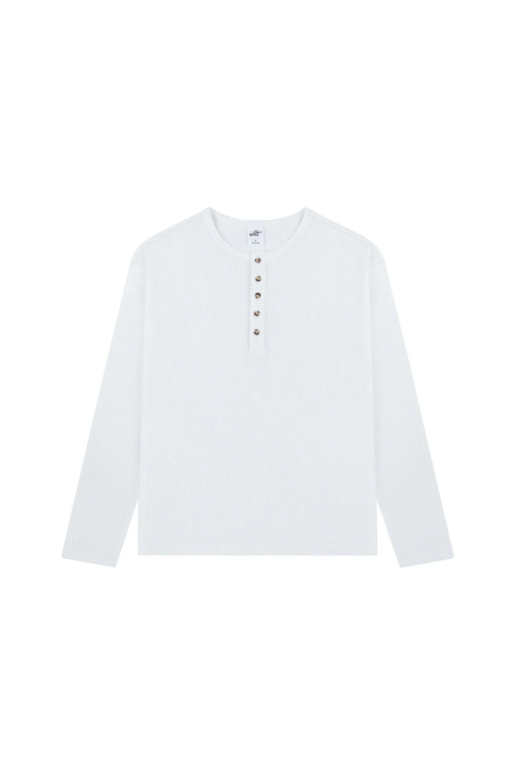 Waffle Knit Henley Shirt in Off White, front view