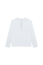 Waffle Knit Henley Shirt in Off White, front view