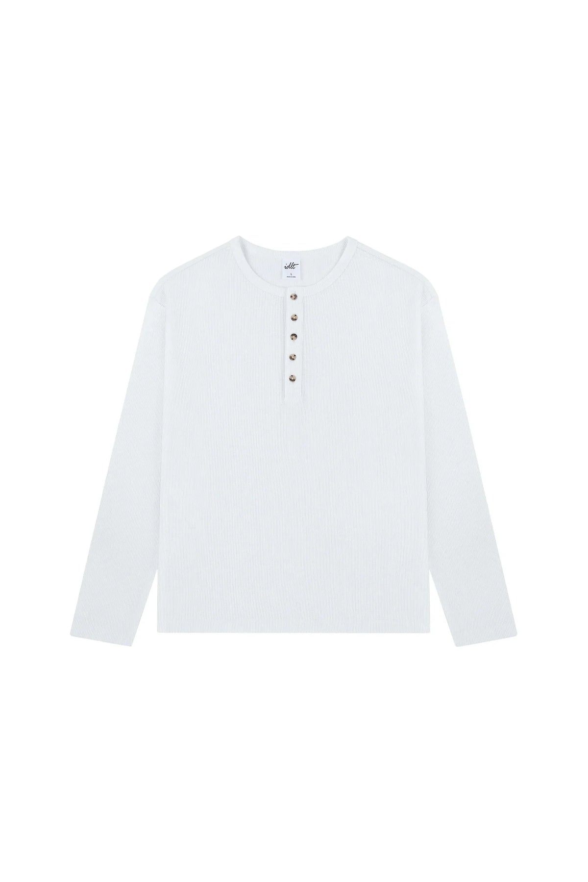 Waffle Knit Henley Shirt in Off White, front view