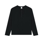 Waffle Knit Henley Shirt in Black, front view