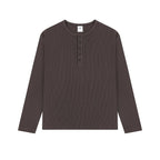 Waffle Knit Henley Shirt in Brown, front view