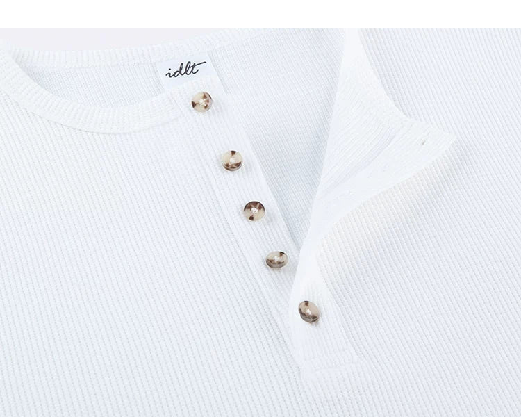 Off White waffle Henley button detail