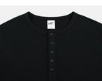 Black waffle Henley neckline and placket