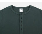 Dark Green waffle Henley neckline and placket