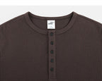 Brown waffle Henley neckline and placket