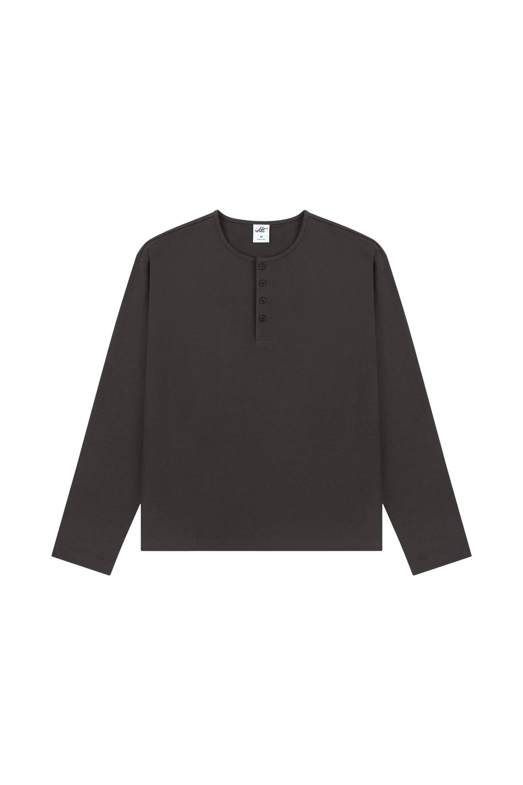 Cotton Long Sleeve Henley in Dark Brown, front view