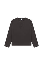 Cotton Long Sleeve Henley in Dark Brown, front view