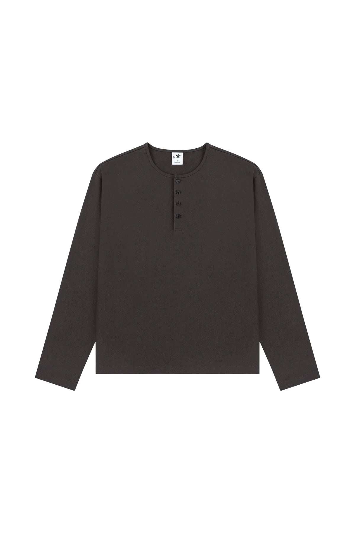 Cotton Long Sleeve Henley in Dark Brown, front view