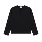 Cotton Long Sleeve Henley in Black, front view