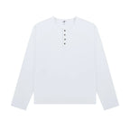 Cotton Long Sleeve Henley in White, front view