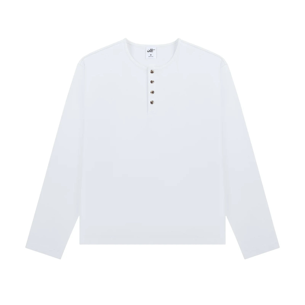 Cotton Long Sleeve Henley in White, front view