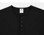 Black Henley neckline and button placket