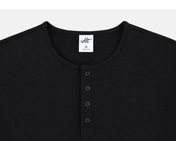 Black Henley neckline and button placket