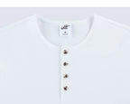 White Henley neckline and button placket