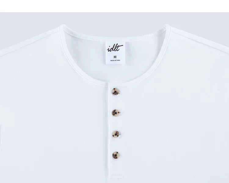 White Henley neckline and button placket