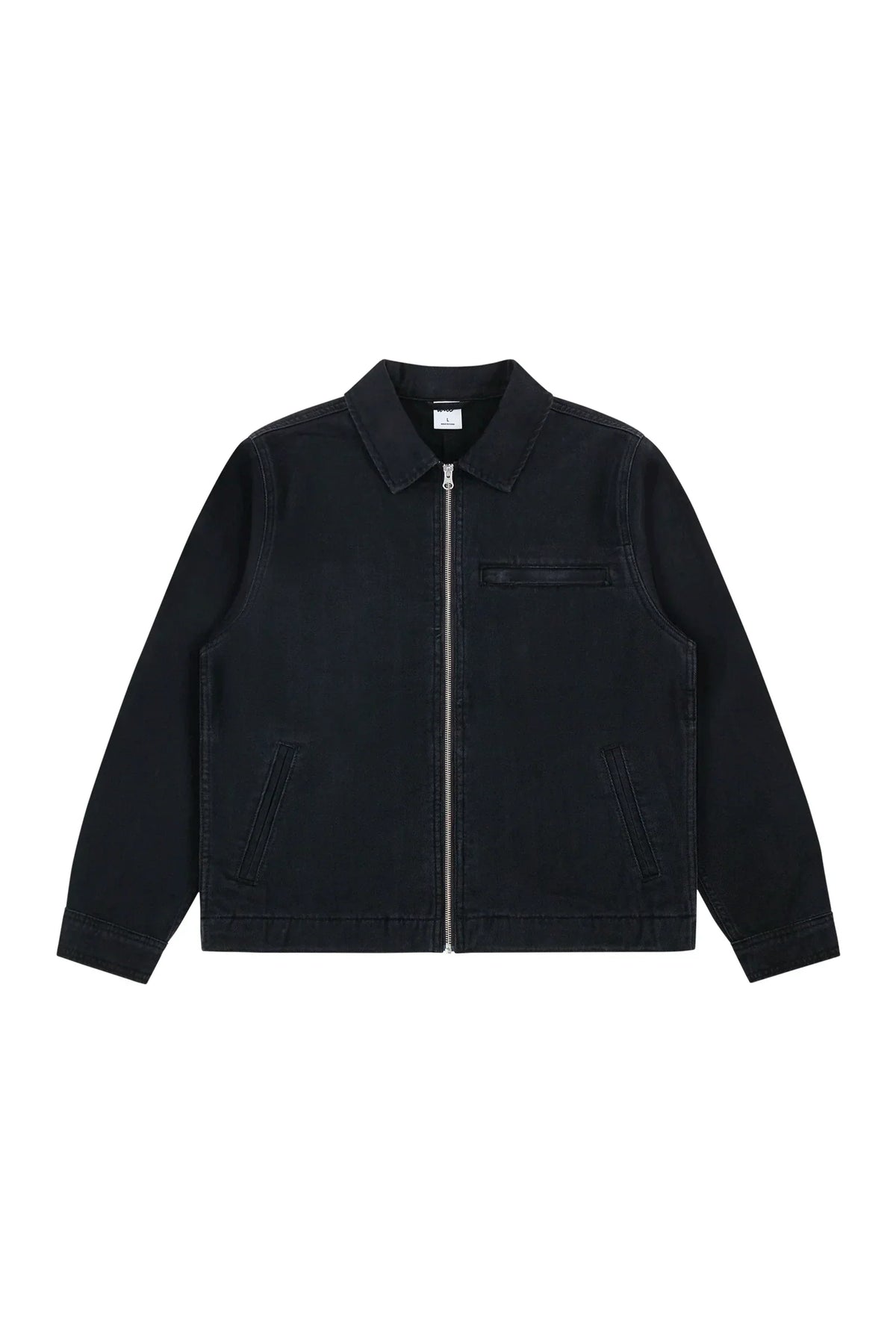 Washed Cropped Workwear Jacket in Black, front