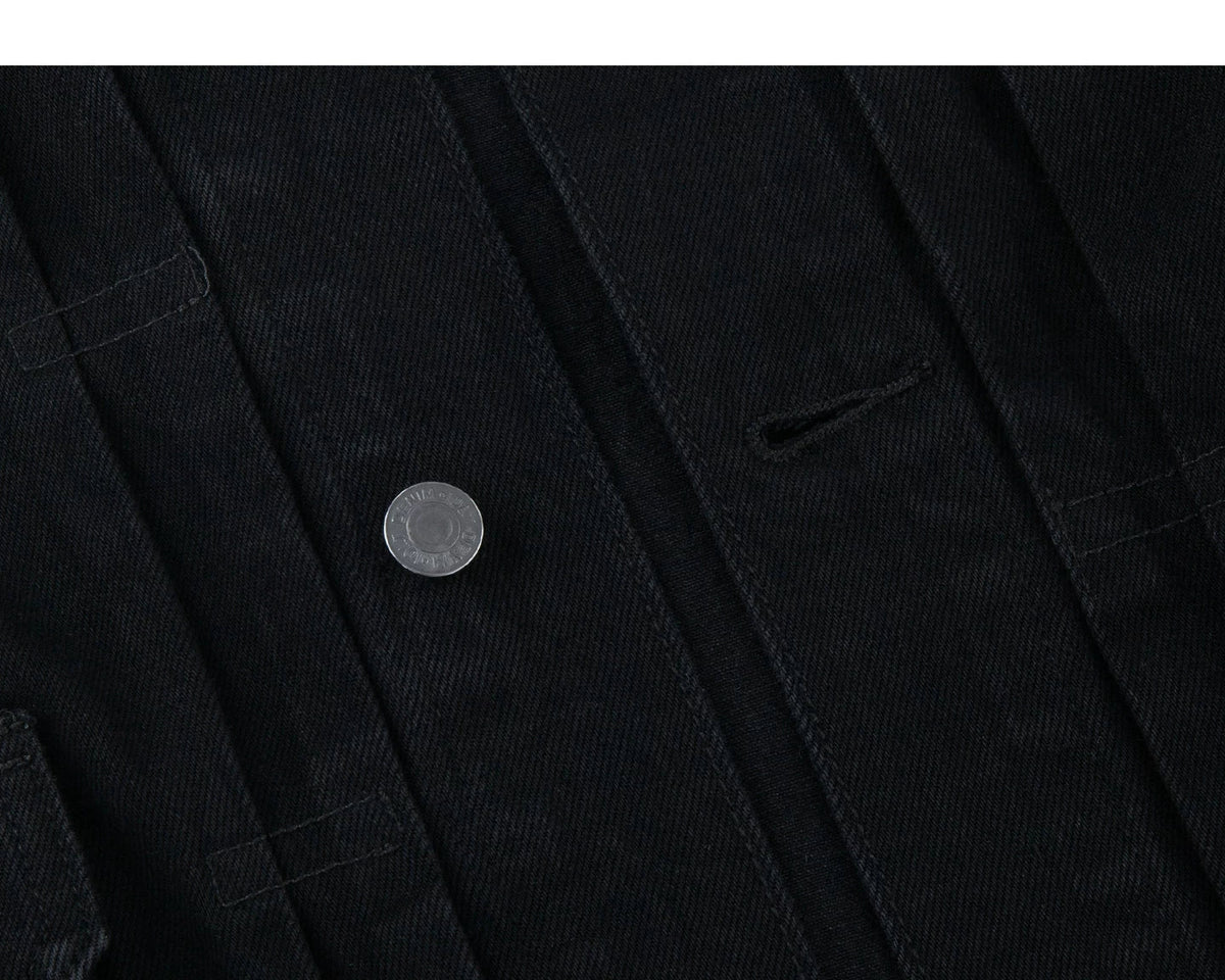 Denim placket and button detail
