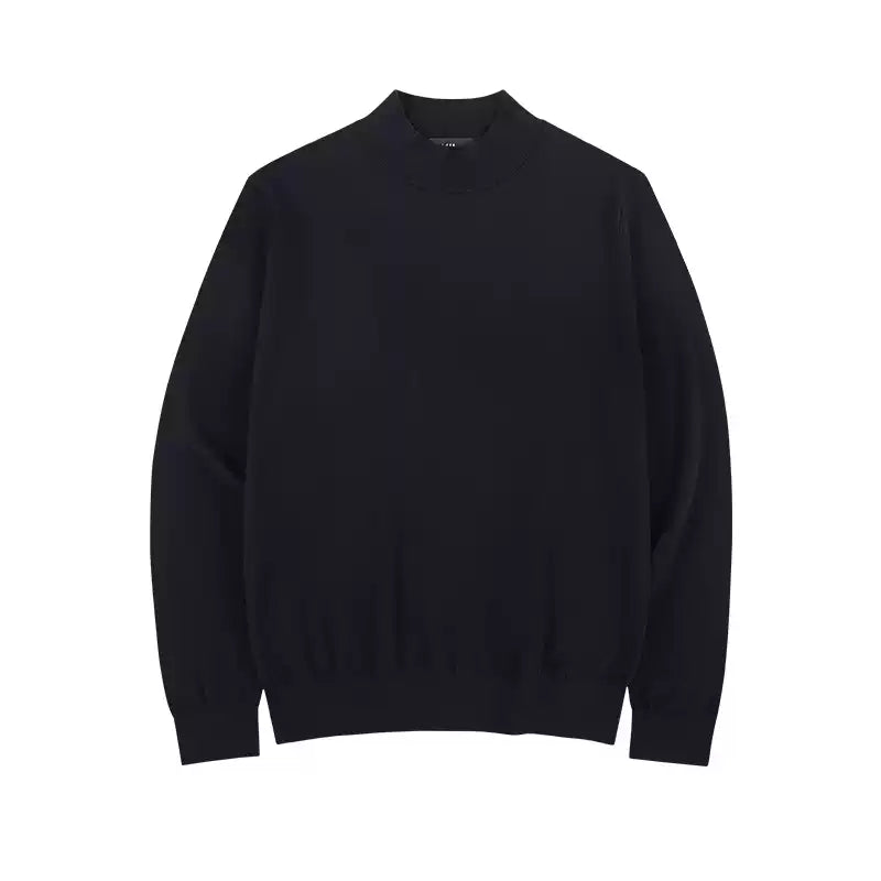 Silk Mock Neck Sweater in Black, angled front
