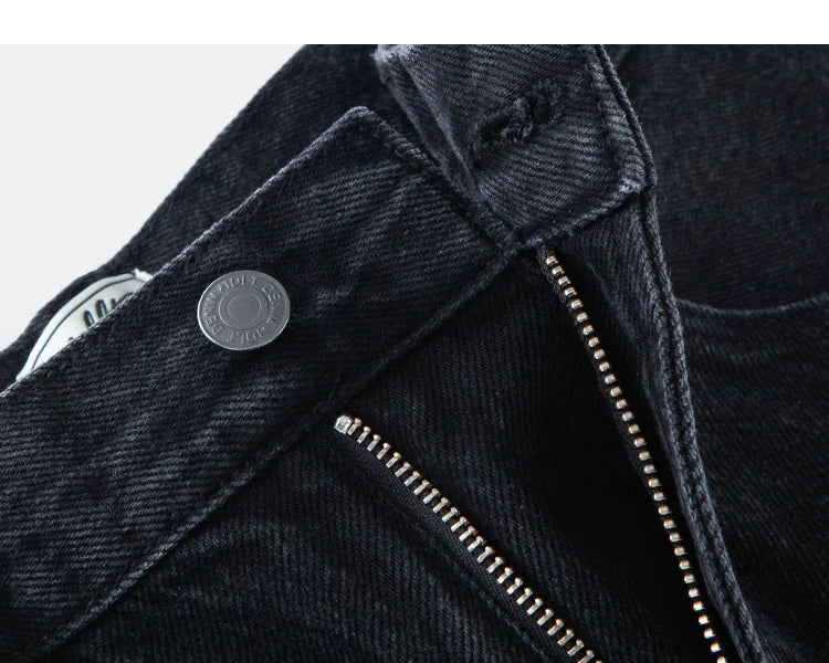 Dark Grey denim button and zip fly