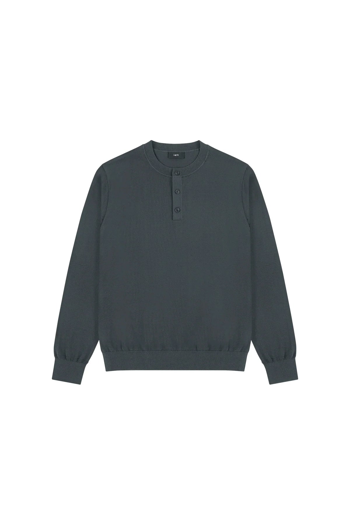 Fitted Knit Henley Shirt in Grey, front