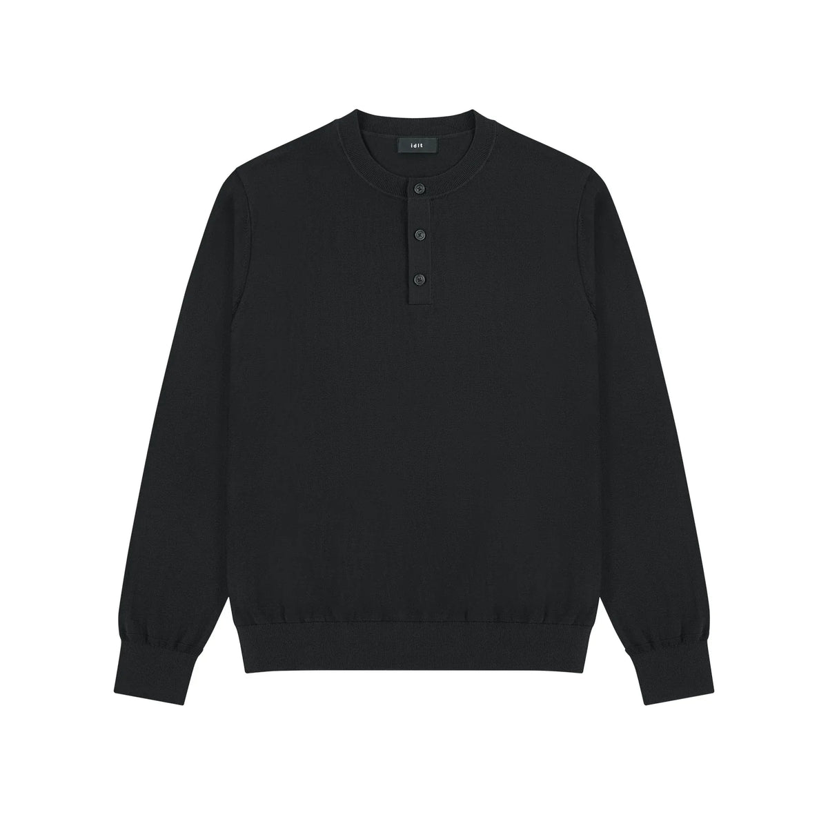 Fitted Knit Henley Shirt in Black, front