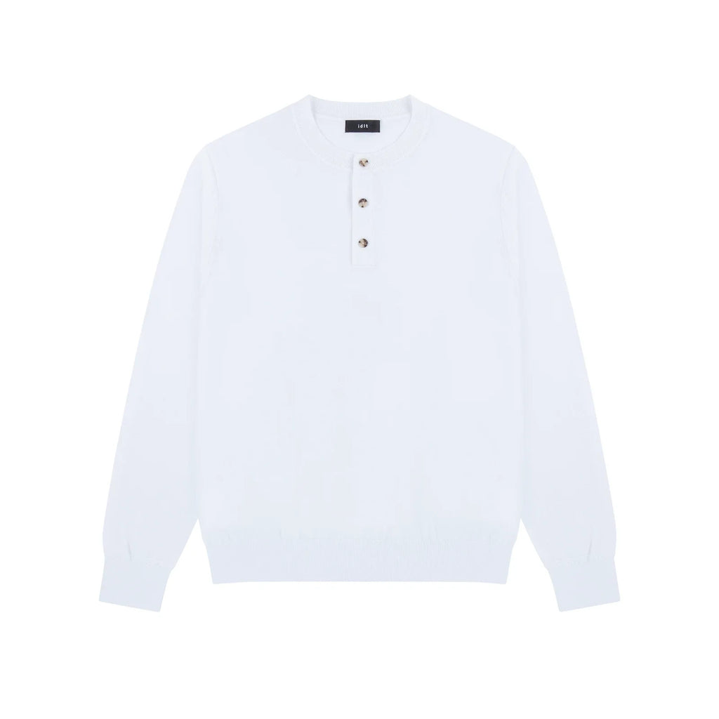 Fitted Knit Henley Shirt in White, front