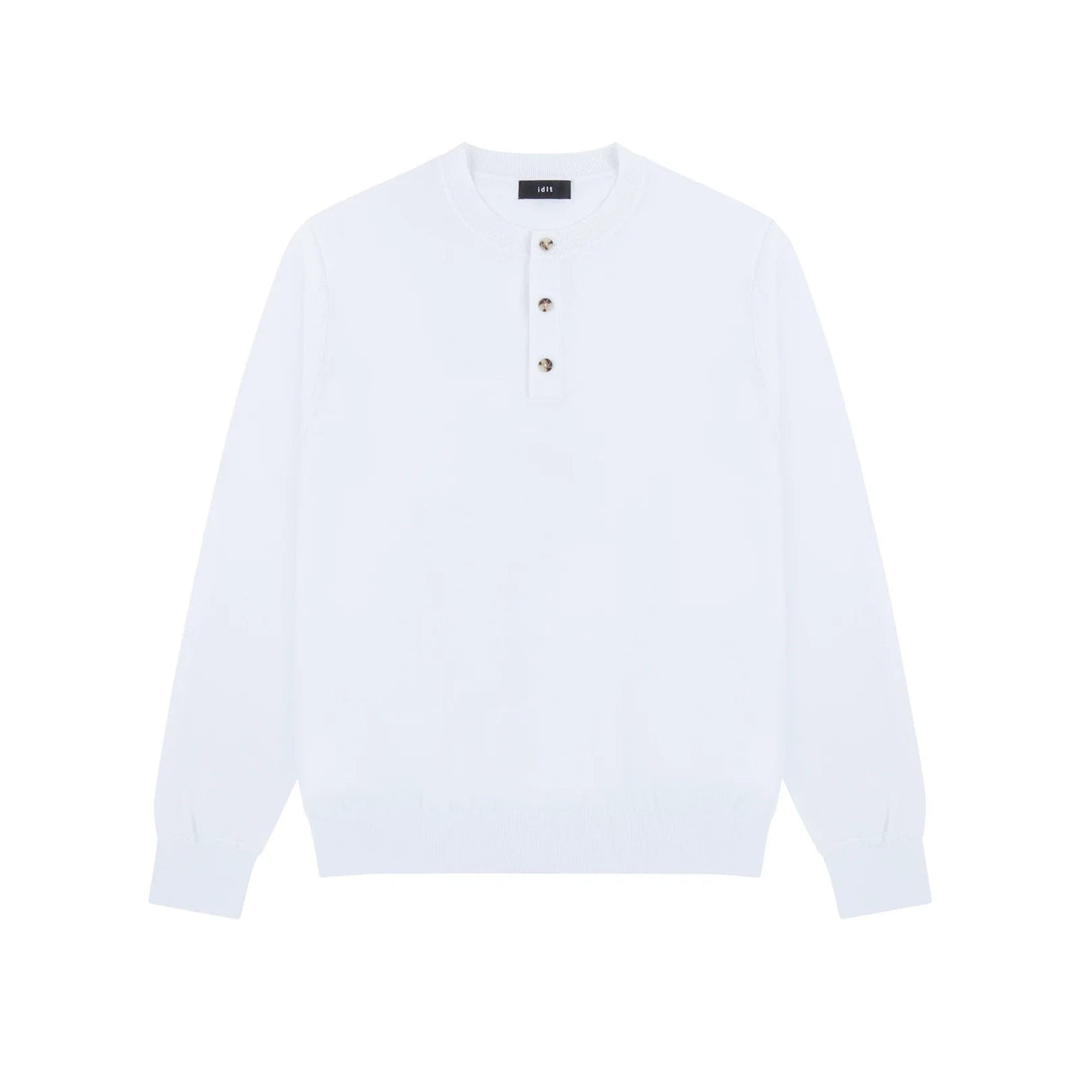 Fitted Knit Henley Shirt in White, front