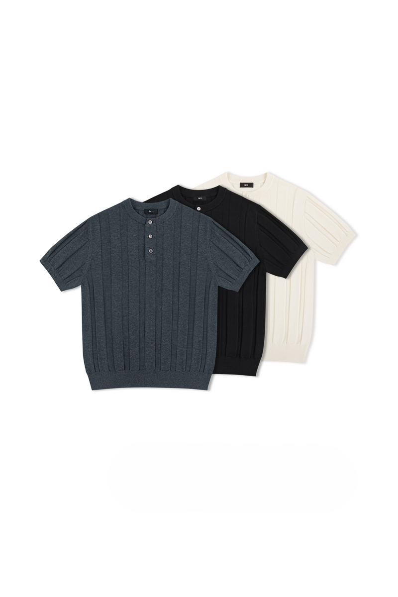 Ribbed Knit Henley Shirt